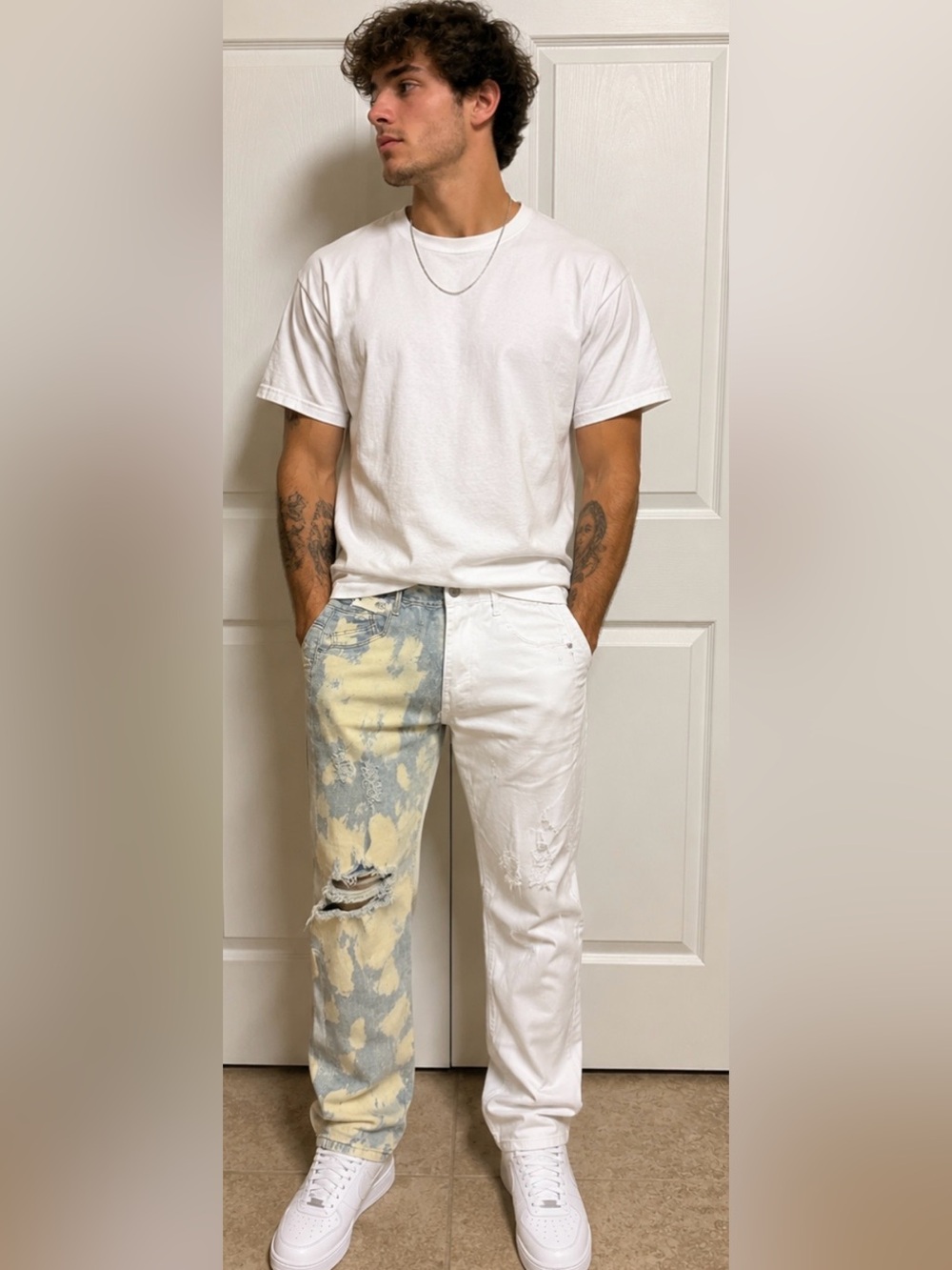 KDNK Split Design Two Toned Contrast Distressed Streetwear Jeans NWT